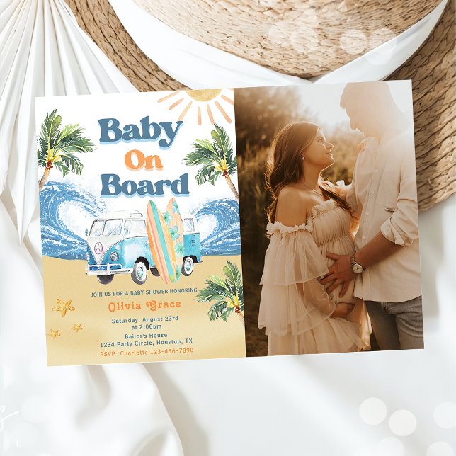 Baby on Board Surf Beach Baby Shower Photo  Invitation (Creator Uploaded)