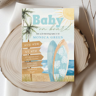 Baby on Board Surf Beach Coastal Cute Baby Shower Invitation