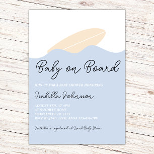 Baby On Board Surf Beach Neutral Baby Shower Invitation