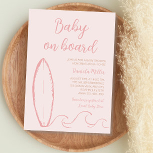 Baby On Board Surf Hand Drawn Baby Girl Shower Invitation