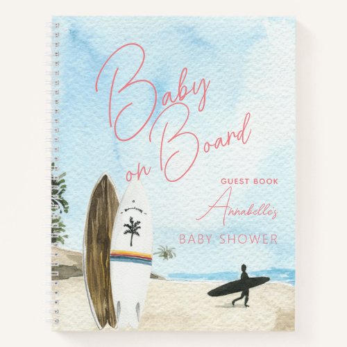 Baby on Board Surf Pink Baby Shower Guest Book