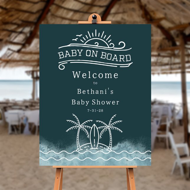 Baby On Board Surf Slate Blue Baby Shower Welcome (Creator Uploaded)