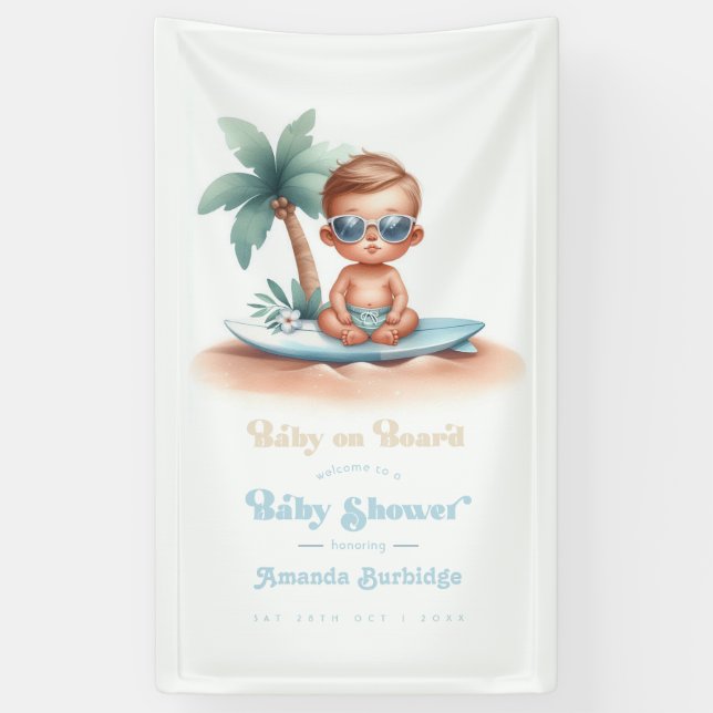 Baby on Board Surf-Theme Beach Baby Shower Welcome Banner (Vertical)