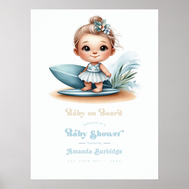 Baby on Board Surf-Themed Baby Shower Welcome Poster (Front)