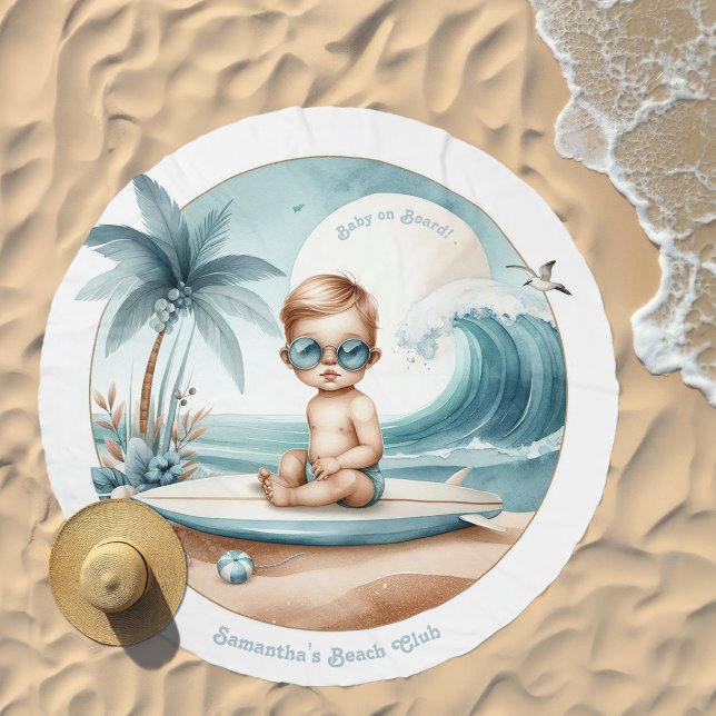 Baby on Board Surf-Themed Beach Club Towel (Beach)