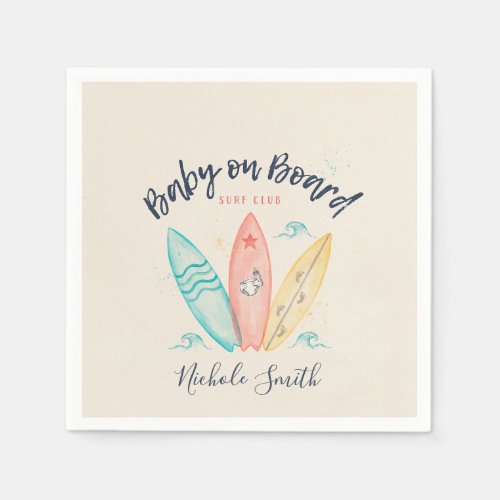 Baby On Board Surfboard Baby Shower Napkins