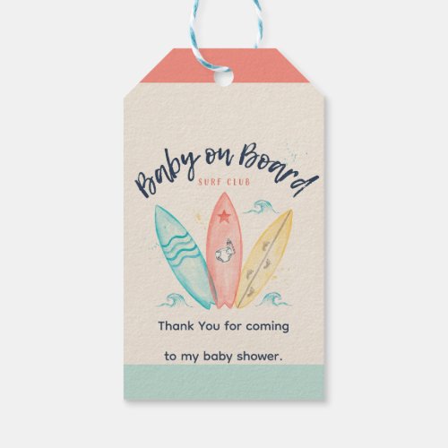 Baby On Board Surfboard Baby Shower Thank You Gift Tags