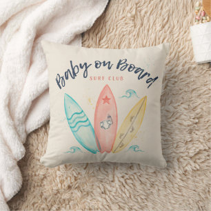 Baby On Board Surfboard Baby Shower  Throw Pillow