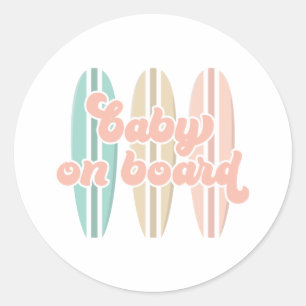 Baby on Board Surfboard Beach Baby Shower Classic Classic Round Sticker
