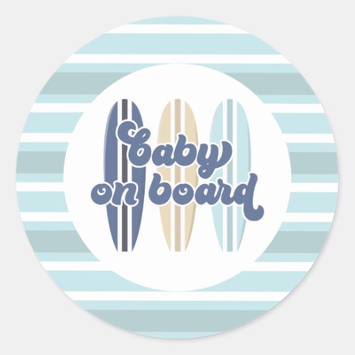 Baby on Board Surfboard Beach Baby Shower Classic  Classic Round Sticker