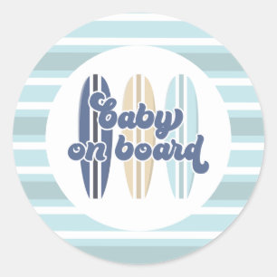 Baby on Board Surfboard Beach Baby Shower Classic Round Sticker