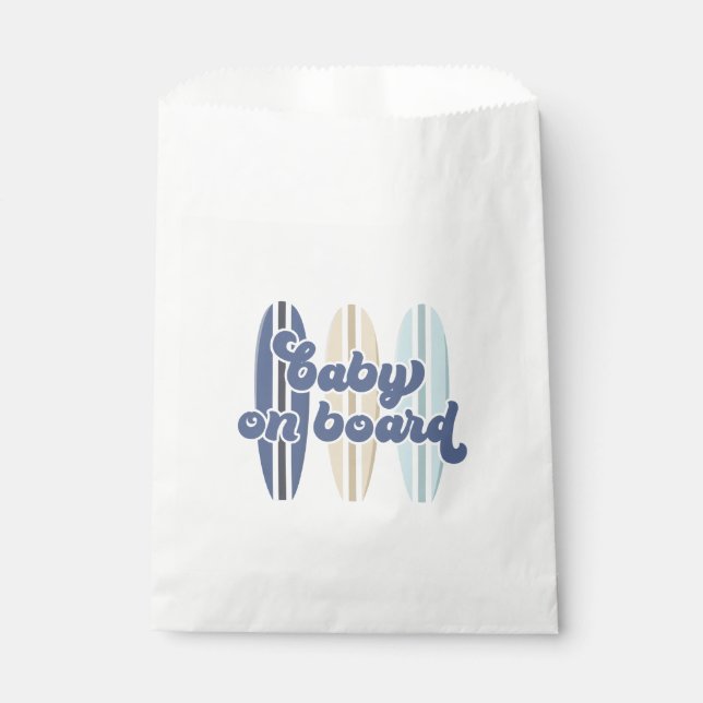 Baby on Board Surfboard Beach Baby Shower Favor Bag (Front)