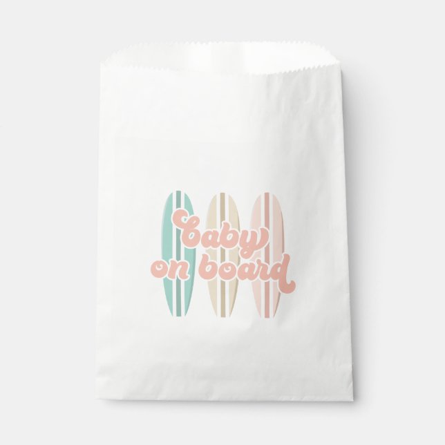 Baby on Board Surfboard Beach Baby Shower Favor Bag (Front)
