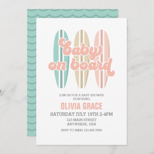 Baby on Board Surfboard Beach Baby Shower Invitati Invitation