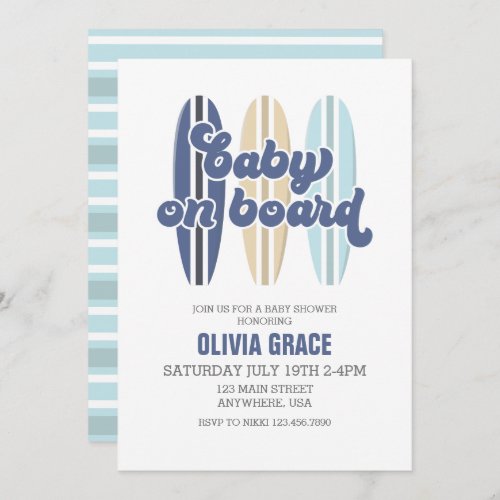 Baby on Board Surfboard Beach Baby Shower Invitati Invitation