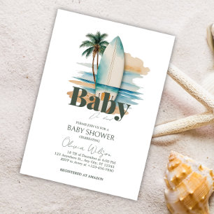Baby on Board Surfboard Beach Baby Shower Invitation