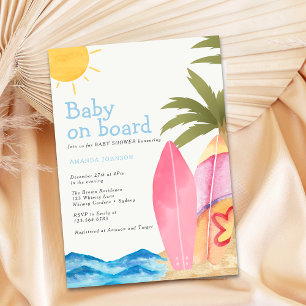 Baby on Board Surfboard Beach Baby Shower Invitation