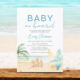Baby on Board Surfboard Beach Baby Shower Invitation