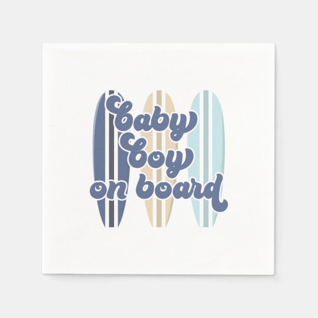 Baby on Board Surfboard Beach Baby Shower Napkins (Front)
