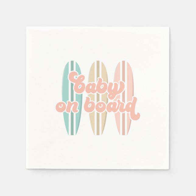 Baby on Board Surfboard Beach Baby Shower Napkins (Front)