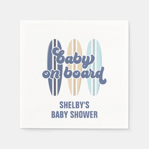 Baby on Board Surfboard Beach Baby Shower Napkins