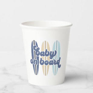 Baby on Board Surfboard Beach Baby Shower Paper Cups
