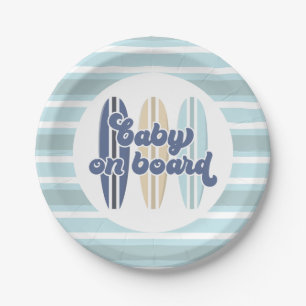 Baby on Board Surfboard Beach Baby Shower Paper Pl Plates