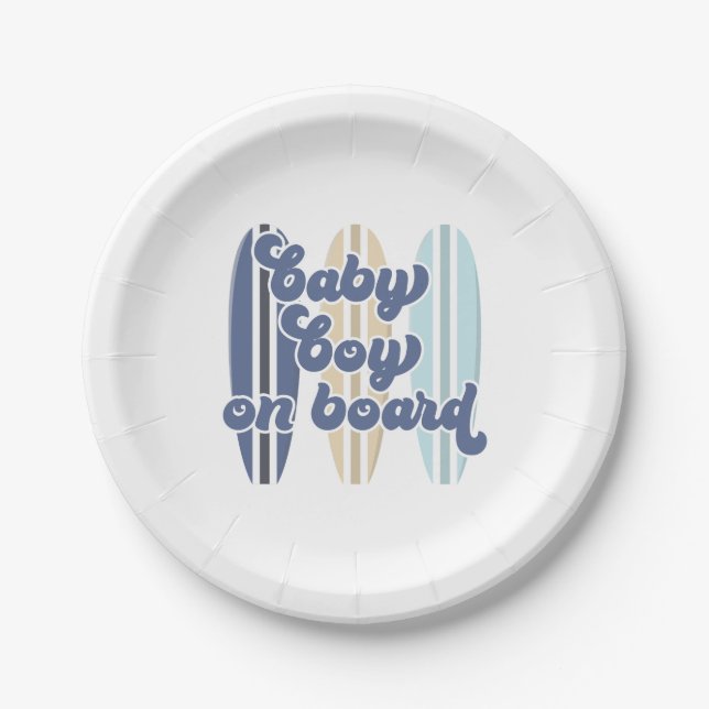 Baby on Board Surfboard Beach Baby Shower Paper Plates (Front)