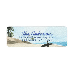 Baby on Board Surfboard Beach Blue Boy Baby Shower Label