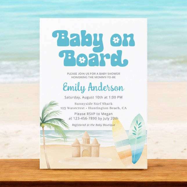 Baby on Board Surfboard Beach Boy Shower Invitation (Creator Uploaded)