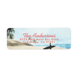 Baby on Board Surfboard Beach Pink Baby Shower Label