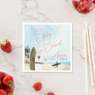 Baby on Board Surfboard Beach Pink Baby Shower Napkins