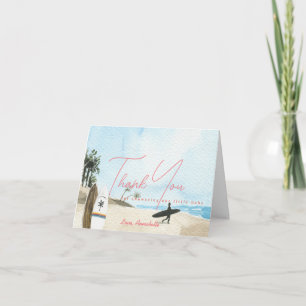 Baby on Board Surfboard Beach Pink Baby Shower Thank You Card