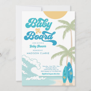 Baby on Board Surfboard Beach Retro Baby Shower Invitation
