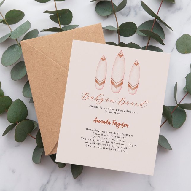 Baby on Board surfboard beige brown Baby Shower (Creator Uploaded)