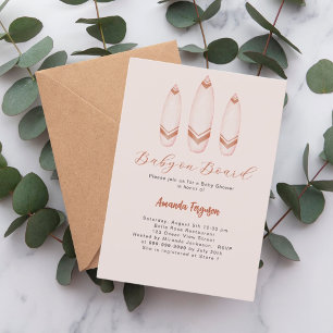 Baby on Board surfboard beige brown Baby Shower Invitation
