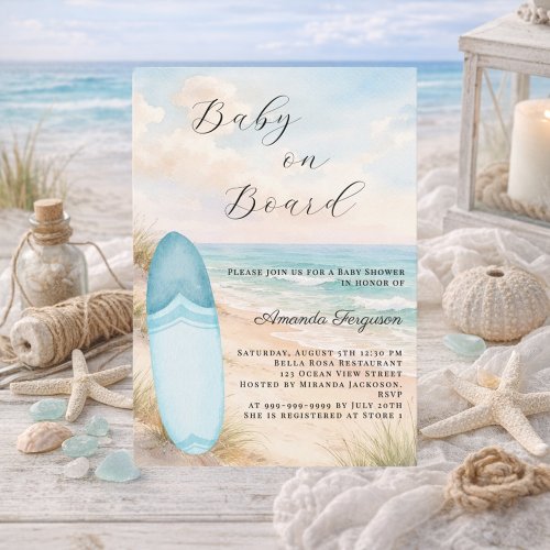 Baby on Board surfboard blue boy beach Baby Shower