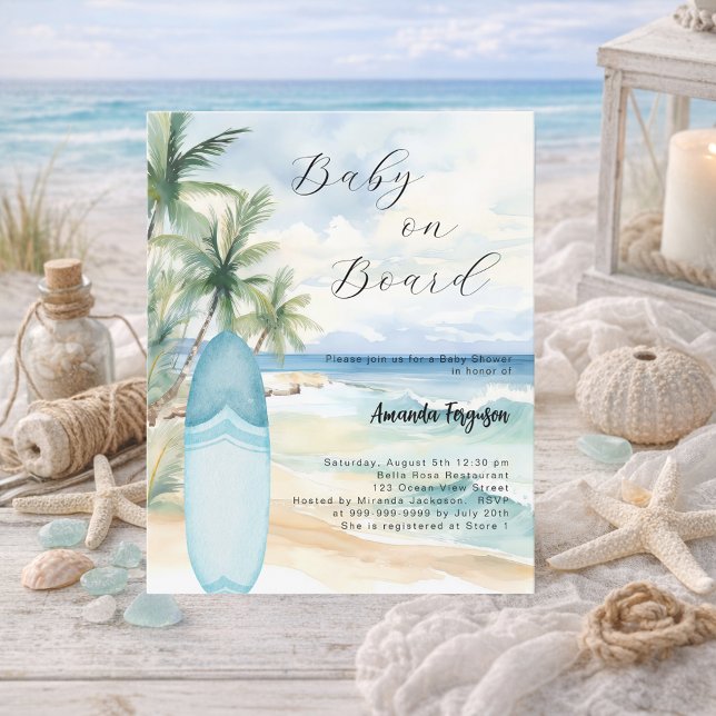Baby on Board surfboard boy Baby Shower invitation (Creator Uploaded)