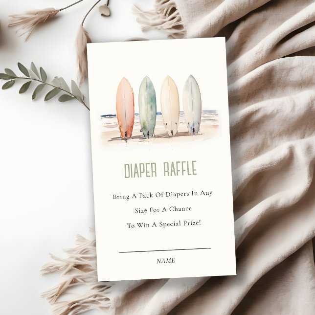 Baby On Board Surfboard Diaper Raffle Baby Shower Enclosure Card (Creator Uploaded)