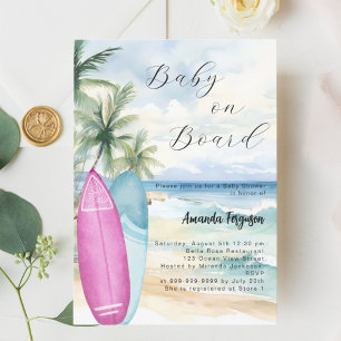 Baby on Board surfboard girl boy beach Baby Shower Invitation