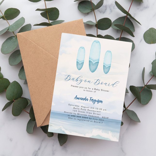 Baby on Board surfboard ocean Baby Shower Invitation (Creator Uploaded)