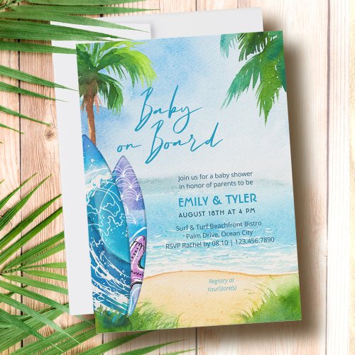 Baby on Board Surfboard Ocean Beach Baby Shower Invitation