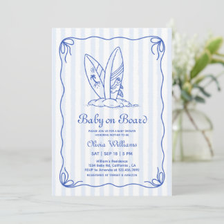 Baby on Board, Surfboard Stripes Bow Baby Shower Invitation