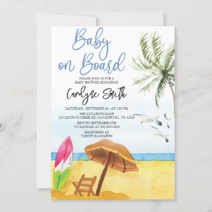 Baby on Board Surfboard Summer Beach Baby Shower Invitation
