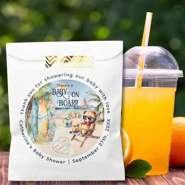 Baby On Board Surfboard Teddy Bear Baby Shower Favor Bag (Creator Uploaded)