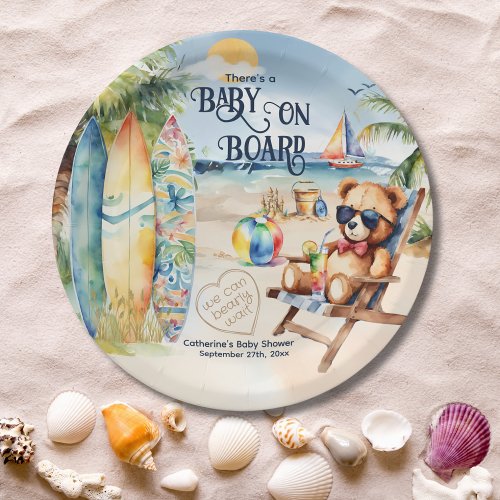 Baby On Board Surfboard Teddy Bear Baby Shower Paper Plates