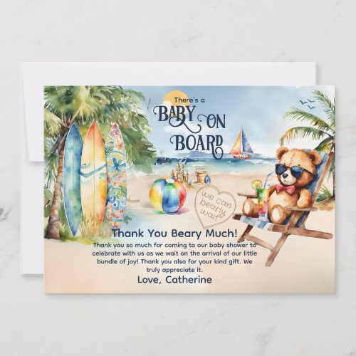 Baby On Board Surfboard Teddy Bear Baby Shower Thank You Card