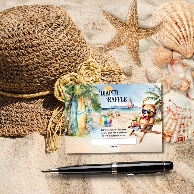 Baby On Board Surfboard Teddy Bear Diaper Raffle Enclosure Card (Creator Uploaded)