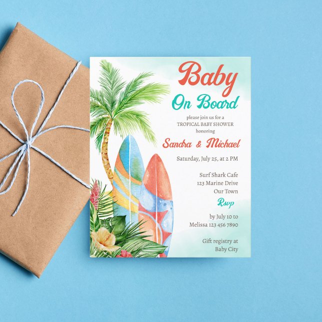 Baby on board surfing baby shower budget invite (Creator Uploaded)