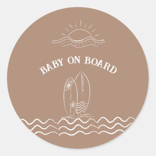 Baby On Board Surfing Baby Shower Classic Round Sticker